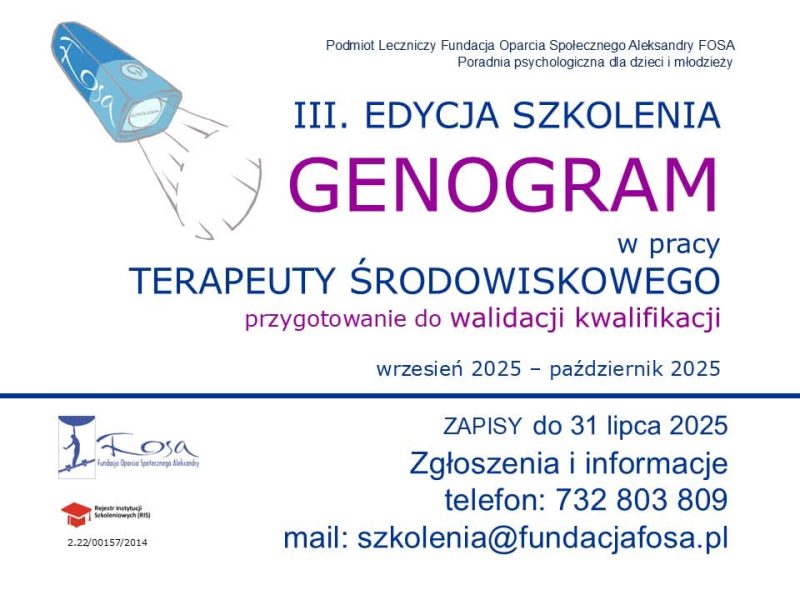 SZKOLENIE: GENOGRAM W PRACY TERAPEUTY ŚRODOWISKOWEGO